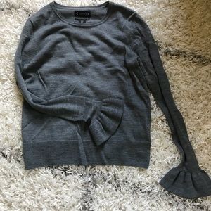 Gray Merino Wool Flare Sleeve Sweater